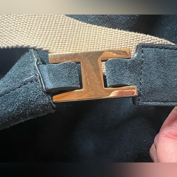 INDIA HICKS Edwina Hobo Slate blue suede soft bag designer retro - Picture 7 of 14